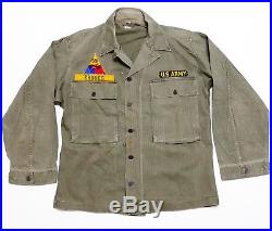 HBT Korean War US Army Patched Shirt JACKET VINTAGE VTG USA 40s OD7 Herringbone