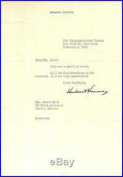 Herbert Hoover Typed Letter Signed Thanks a Korean War Veteran Fine Cond