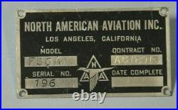 ID plate of a NORTH AMERICAN AVIATION'S F86A