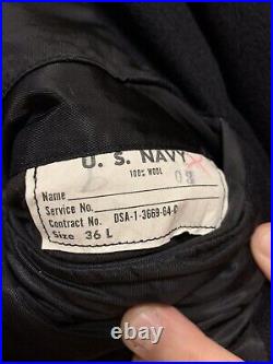 KOREAN WAR US NAVY Officers full length heavy wool Watch Coat 36 L