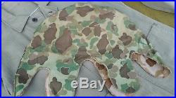 KOREAN WAR USMC Frogskin Camouflage HBT CAMO HELMET COVER With EGA ANCHOR
