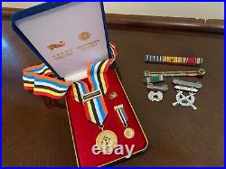 KOREAN WAR VETERAN PEACE MEDAL Uniform Bar USMC Rifle & Pistol Shooting Silver