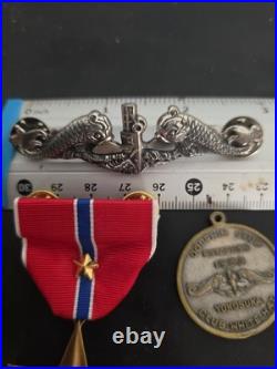 Korea War Navy Sterling Silver Sub Badge + Brnze Star Medal + 1953 Enlisted Club