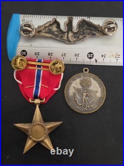 Korea War Navy Sterling Silver Sub Badge + Brnze Star Medal + 1953 Enlisted Club