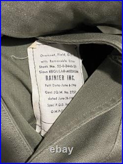 Korean War 1946 Dated Overcoat Medium Regular OD 7 Sateen Wool US ARMY