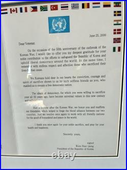 Korean War 50th Anniversary Medal & Letter Framed Set Kim Dae-jung Signed Korean War 50th Anniversary Medal & Letter Framed Set Kim Dae-jung Signed