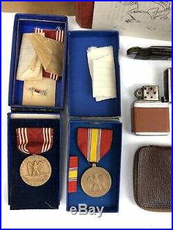 Korean War Era Medals, Stationary, Books, Knife, Lighter, Razor, Key Wallet, Pin