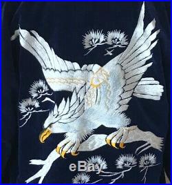 Korean War Era Reversible Jacket Eagle Embroidery Blue Velvet Silk Souvenir Coat