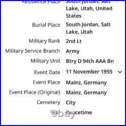 Korean War Era US Army Officer Uniform Named 2nd Lt Grant A. Mortensen 2AD