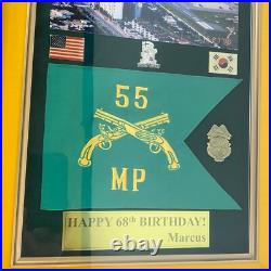 Korean War Memorabilia 55th Military Police Flag Medals Camp Page Shadow Box LG Korean War Memorabilia 55th Military Police Flag Medals Camp Page Shadow Box LG