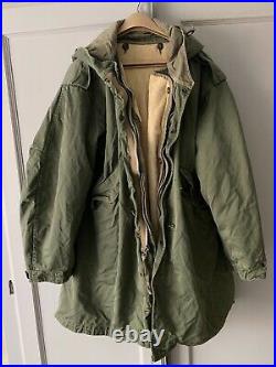 Korean War Military Parka Shell M-1951 Hood Mohair Liner Fishtail Jacket Medium