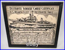 Korean War Navy Destroyer Officer Gunnery Certificate Aug 22 1952 Atlantic Fleet