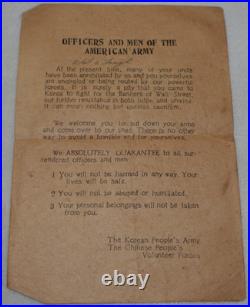 Korean War Propaganda to American Army 1950s War Zone Original Leaflet