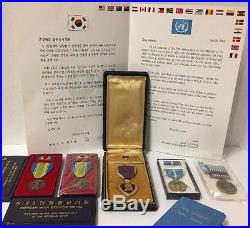 Korean War Purple Heart Badge Ribbon w Box, Service Medals, Memorabilia Bundle