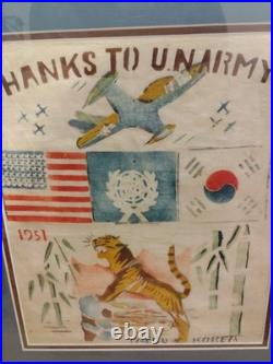 Korean War THANKS TO U. N. ARMY Blood Chit Silk Hankerchief Authentic Original