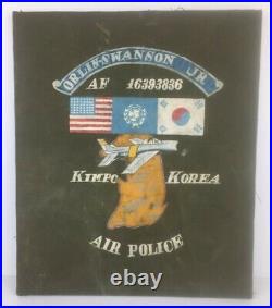 Korean War Trench Art Hand Painted Canvas USAF Air Police Kimpo Korea 18 x 21