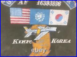 Korean War Trench Art Hand Painted Canvas USAF Air Police Kimpo Korea 18 x 21