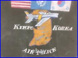 Korean War Trench Art Hand Painted Canvas USAF Air Police Kimpo Korea 18 x 21