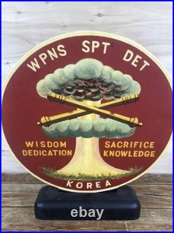 Korean War Trench Art Hand Painted Wood Large Medallion Plaque Dragon OOAK