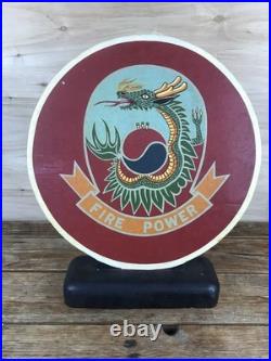 Korean War Trench Art Hand Painted Wood Large Medallion Plaque Dragon OOAK