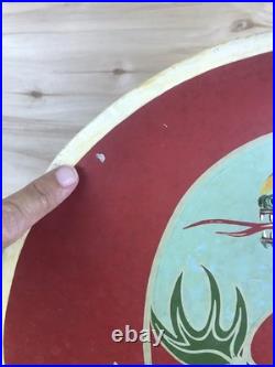 Korean War Trench Art Hand Painted Wood Large Medallion Plaque Dragon OOAK