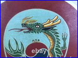 Korean War Trench Art Hand Painted Wood Large Medallion Plaque Dragon OOAK