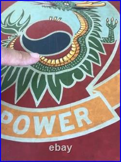 Korean War Trench Art Hand Painted Wood Large Medallion Plaque Dragon OOAK