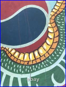 Korean War Trench Art Hand Painted Wood Large Medallion Plaque Dragon OOAK