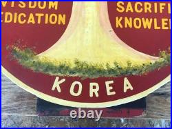 Korean War Trench Art Hand Painted Wood Large Medallion Plaque Dragon OOAK