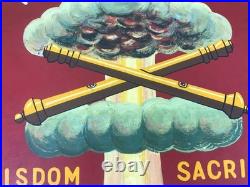 Korean War Trench Art Hand Painted Wood Large Medallion Plaque Dragon OOAK