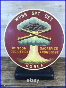 Korean War Trench Art Hand Painted Wood Large Medallion Plaque Dragon OOAK