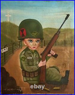 Korean War Trench Big Eyed Painting Soldier Crying Hand Painted Canvas