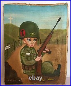 Korean War Trench Big Eyed Painting Soldier Crying Hand Painted Canvas