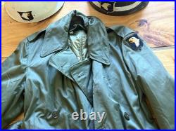 Korean War US Army 101st Airborne 506th Regt. M1 Helmet Liners and Overcoat