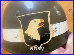 Korean War US Army 101st Airborne 506th Regt. M1 Helmet Liners and Overcoat