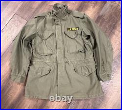 Korean War US Field Coat Cotton Wind Resistant Sateen WRT OG 107 1951 Medium