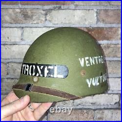 Korean War US M1 Capac Helmet Liner Named TROXEL With 1st Ventrella's Vultures