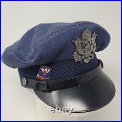 Korean War USAF Air Force Officers Bancroft Flighter Blue Wool Visor Crusher Cap