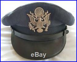 Korean War USAF Officer Uniform Crusher Style Cap Pin Cover Wool Blue Medium