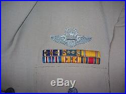 Korean War USAF Pilots Silver Tan Uniform with Bullion Insignia & Visor Cap