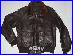 Korean War Usn Goatskin Leather G-1 Military Flight Jacket! Mouton Fur Collar 42