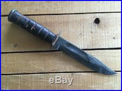 Korean War Vietnam War Era Utica Cutco Combat Knife with Leather Sheath & Snap