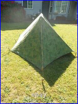 Korean War / Vietnam War USMC Mitchel Pattern Complete Pup Tent With Poles & Pins