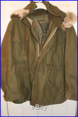 Korean War Vintage Army Large Reg. M-1951Field Jacket, Liner, and fur hood