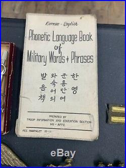 Korean War/ WW2 collectibles Navy Pins, Patches, Sew Kit, Compas, Book, Envelope