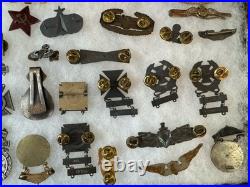 Lot Of WWII Korean Vietnam Cold War Military Badges Ranks Pins