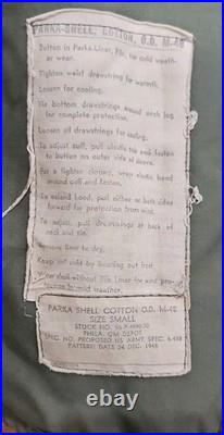 M-1948 M-48 Fishtail ARMY Military parka Korean War Complete With Liner Small