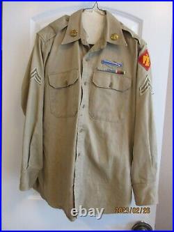 MILITARY 45th INFANTRY KOREAN WAR SHIRT WITH STERLING BADGE RIBBONS PATCHES