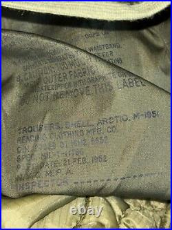 NOS M-1951 Arctic Trouser Shell Wind Pants & Liner, Cold Weather Nylon Medium