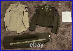 Named! 1951 dated 2ID Indianhead U. S. Army jacket, shirt, pants, belt & tie